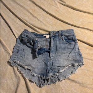 Sun & Shadow Light Blue Denim Cutoff Shorts with Frayed Hem